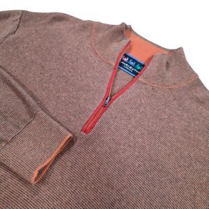Charleston Threads Sweater Mens Large Orange Blue Stripe 100% Cotton 1/4 Zip L